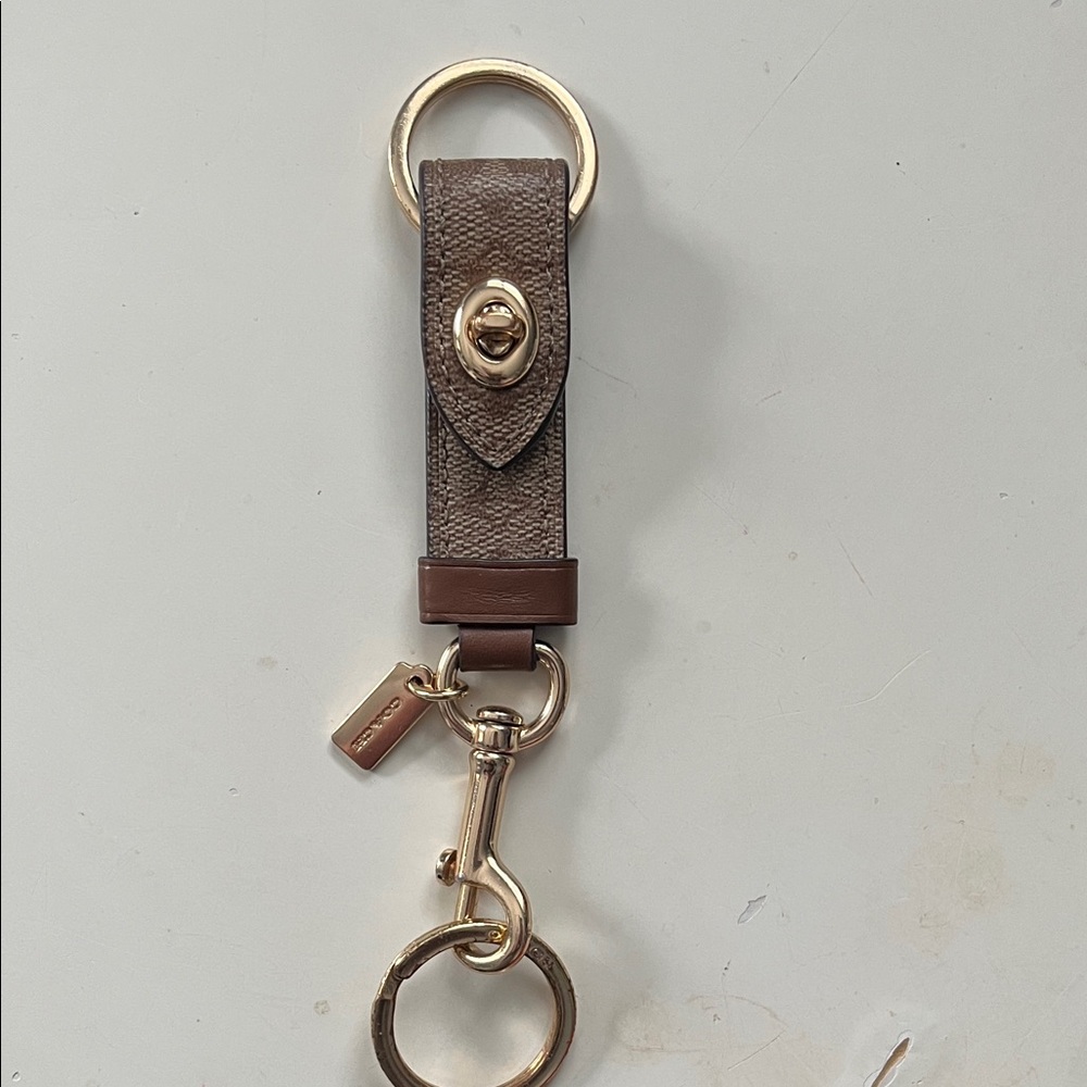 Coach Brown Leather Key Holder with Gold Hardware